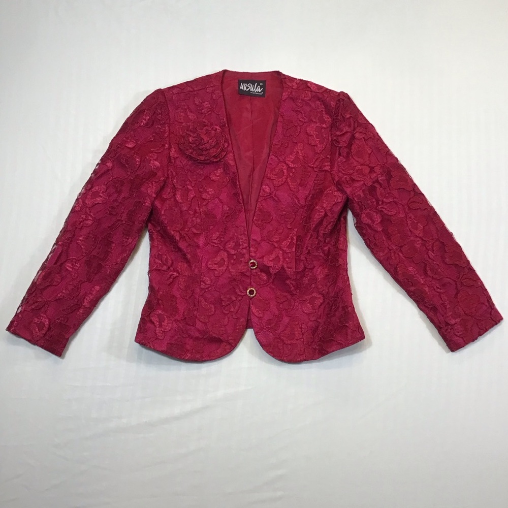 80s Vintage Ursula Womens Lace Blazer Size M/L Rose Floral Jacket Coquette Fairy - Picture 13 of 16